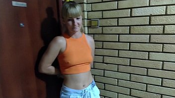 Cheating wife sucked neighbor's dick in the entrance while husband