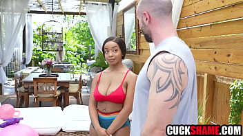 Ebony MILF cucks husband with trainer and records it on