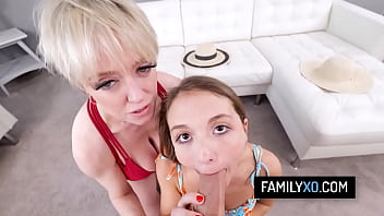 Horny teen fucks with her step-parents before going to a