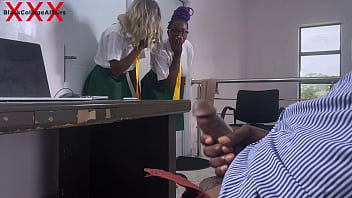 Girls caught the big cock teacher jerking off in his