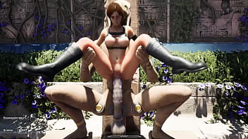 Rhythmic sex between Lara and a huge statue that has