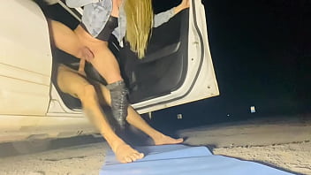 Endowed guy fucking slut on the side of the road