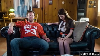 Stepdaughter masturbates next to stepdad