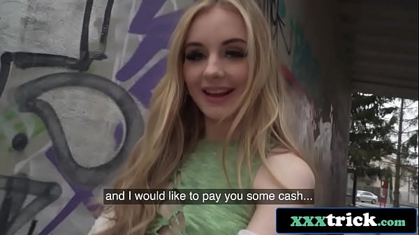 Blonde British Teen Pulls Panties To The Side For Money