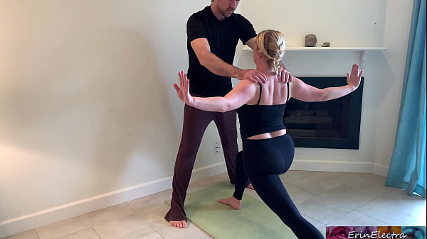 Stepson helps stepmom with yoga and stretches her pussy