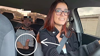 Married woman and delivery driver catches passenger masturbating from behind!