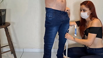 Naughty seamstress with an eye on the client's dick!