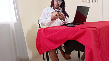 I find a beautiful MILF watching porn and take the