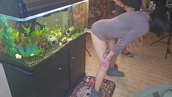 Friends wife fucking dildo while two friends cum on her