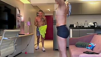 Fucking the blonde with a big ass at the gym