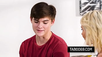 Stunning blonde stepmom Kit Mercer shows her pussy to stepson