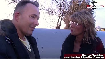 Mature, thin German housewife persuaded to have sex on the