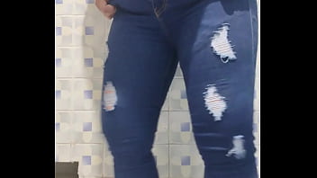 Mature woman caught in public bathroom