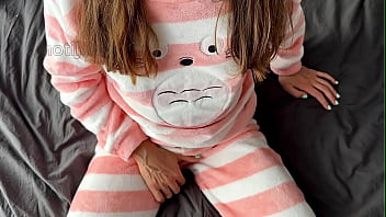 Asian teen in pajamas masturbate small tits horny pussy and