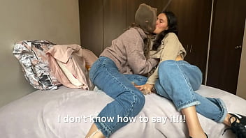 The neighbor shows me how to try on the stockings