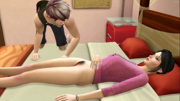 Step son catches his japanese Step mom in naked pussy