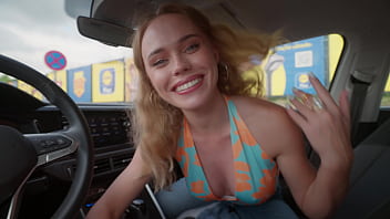 My hot stepmother sucks my cock in the supermarket car