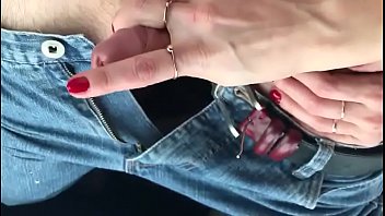 Stroke small dick in car outside using phone with other