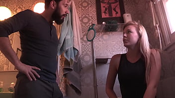 During the party, the stepfather is in the restroom tending