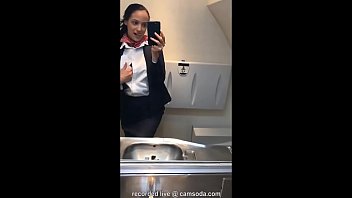Latina stewardess joins the masturbation mile high club in the