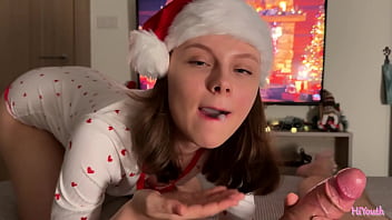 Gentle New Year's blowjob and sex with a cute real