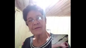 Old woman showing her chest and touching her pussy in