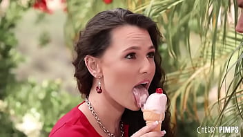 Liz Jordan Dribbles Ice Cream on Her Perky Natural Tits