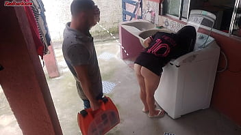 Married housewife pays washing machine technician with her ass while