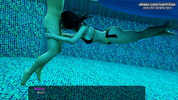 Hot underwater blowjob deepthroat from a gorgeous black-haired milf with