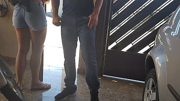 Hot neighbor in denim shorts teasing her neighbors