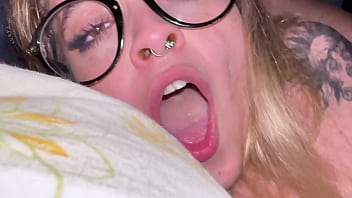 Blonde student does deep throat very slobbery looking into the