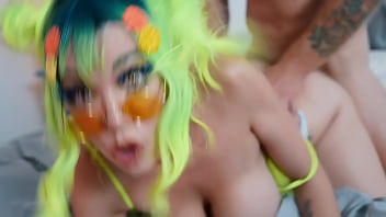 Duo got her deep throat tight pussy and HUGE TITTIES