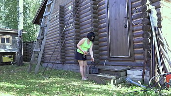 Anal penetration outdoors. MILF in a short skirt without panties