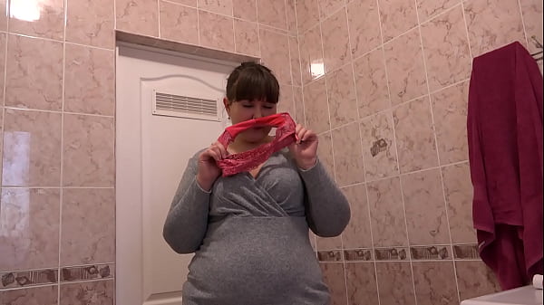 Girlfriend's panties aroused a mature bbw. Homemade unusual fetish masturbation