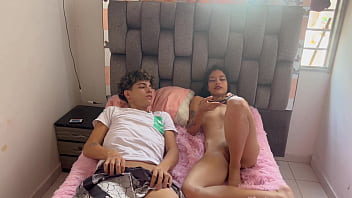 My stepsister masturbates next to me in secret and thinks