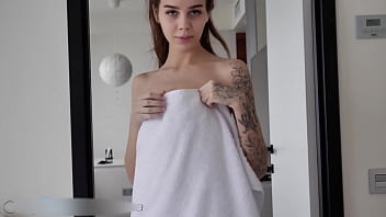 Young petite slut sucks dick and fucks right after shower