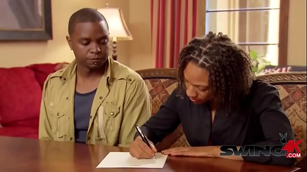 Handsome ebony stallion eating swinger pussy