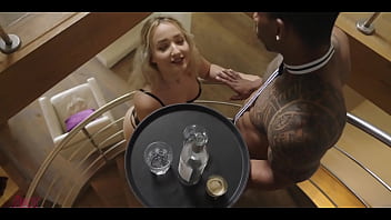 French slut suck the dick of black waiter and then