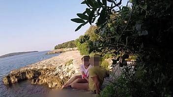 Teen teacher sucks my cock in a public beach in