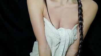 Teen girl decided to do an oil massage after shower