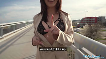 Public Agent Super sexy brunette shows off her tits and