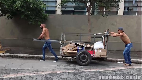 Cardboard pickers having sex with two friends!