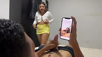 Stepsister caught her stepbrother masturbating to a picture of her