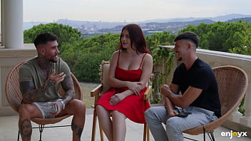 Curvy Redhead Babe in Lingerie Sucking and Fucking with Two