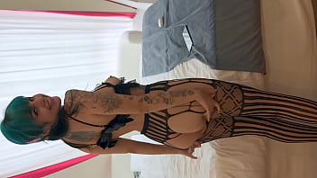 Big Titty Goth Girl in Black Spiderweb Lingerie, Suck n'