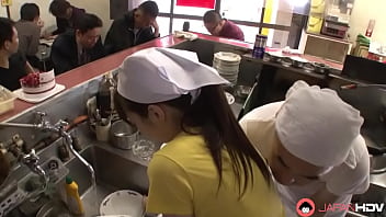 Japanese waitress Mimi Asuka gets finger fucked in the restaurant