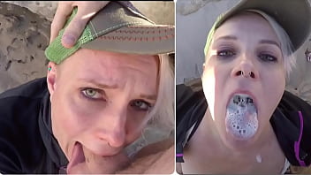 Public Cum Swallow After Balls Deep Deepthroat Blowjob on the