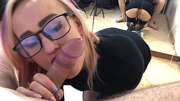 POV - blowjob from student with glasses, cum on face