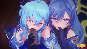 Ganyu and kequing fucking hard in threesome/ genshin impact animation