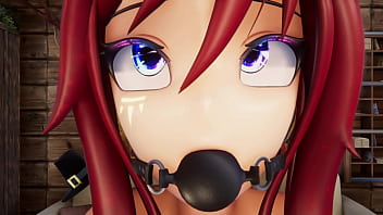 Hentai Vtuber Elfie Love squirts w/ dildo in black latex